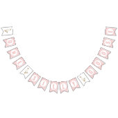 ピンクモダンの格子模様の一間抜けつの誕生日 バンティングフラッグ (全)
