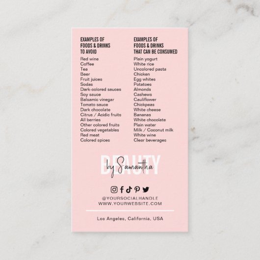 ピンクモダンの歯のホワイトニングアフターケア手順 名刺 (裏面)