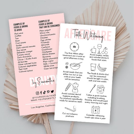 ピンクモダンの歯のホワイトニングアフターケア手順 名刺