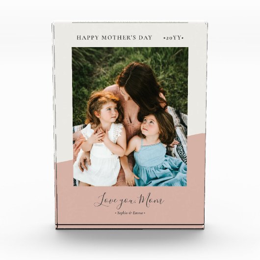ピンクモダンの母の日の写真ギフト フォトブロック (正面)