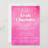 ピンクモダンの水の色のトレンディー予算バルミツワー 招待状 (正面)