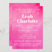 ピンクモダンの水の色のトレンディー予算バルミツワー 招待状 (正面/裏面)