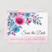 ピンクモダンの水の色のフローラ日付の保存 案内ポストカード (正面/裏面)