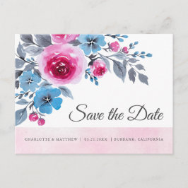 ピンクモダンの水の色のフローラ日付の保存 案内ポストカード