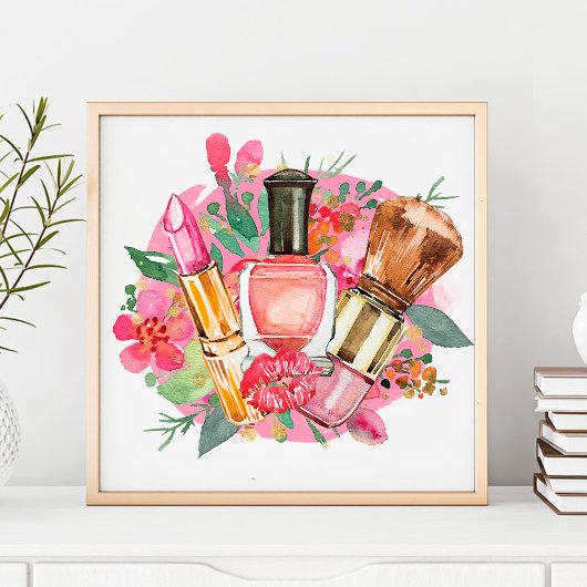 ピンクモダンの水の色のメイクアップアーティストシガーリーック ポスター