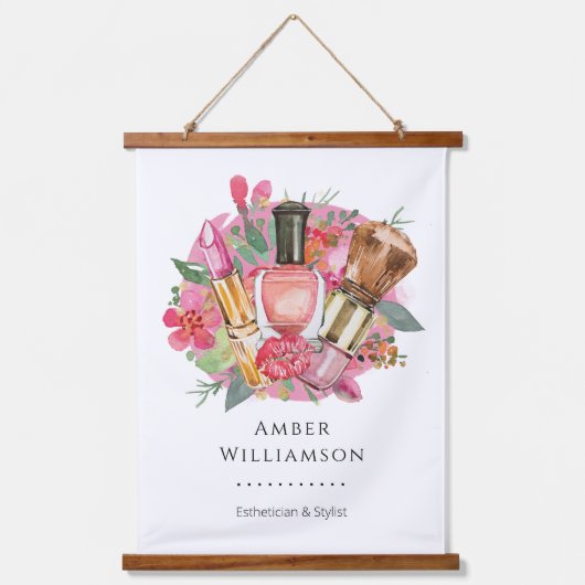 ピンクモダンの水の色のメイクアップアーティストシガーリーック 吊り下げ型タペストリー (正面)