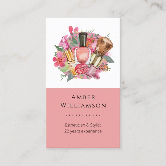 ピンクモダンの水の色のメイクアップアーティストシガーリーック 名刺 (正面)