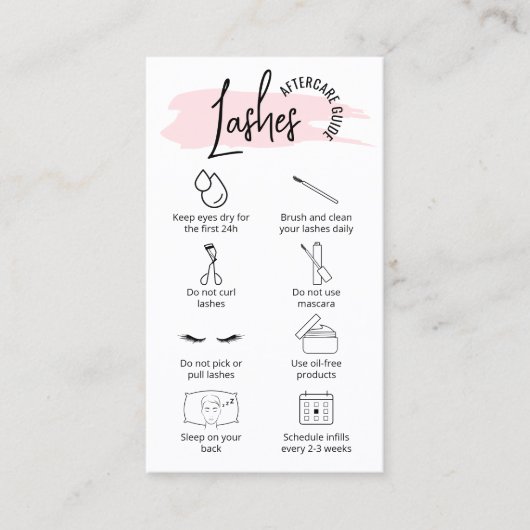 ピンクモダンの水の色のラッシュエクステンションアフターケア 名刺 (正面)