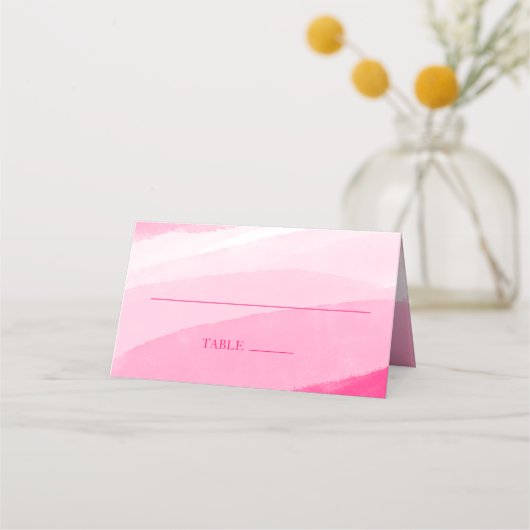 ピンクモダンの水の色の写真結婚の折り畳み プレイスカード (裏面)