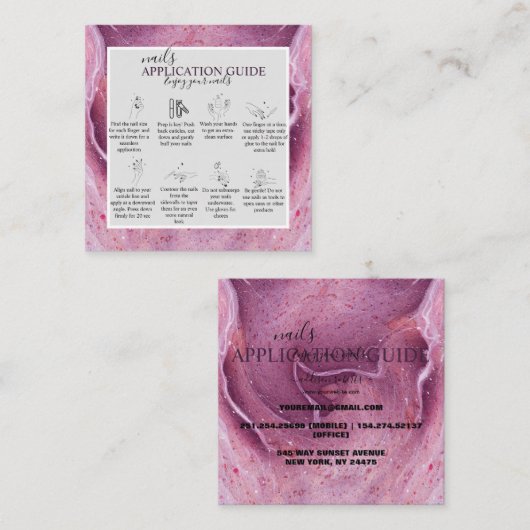 ピンクモダンの水の色の爪、 ネイル応用ガイド スクエア名刺 (正面/裏面)