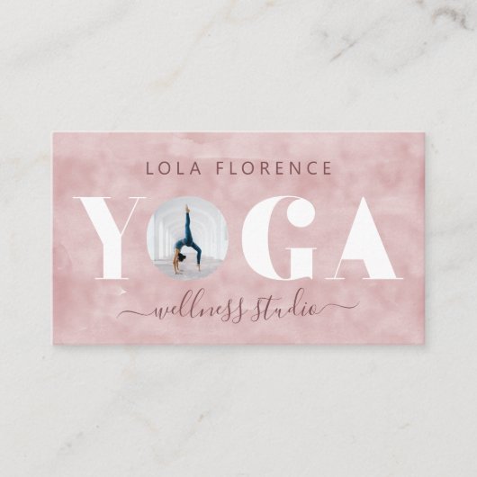 ピンクモダンの水の色YOGAオーバーレイカスタム写真 名刺 (正面)