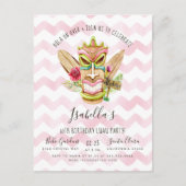 ピンクモダンの水カラーフローラティキルアウ（ハワイ式宴会）パーティー インビテーションポストカード (正面)