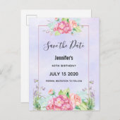 ピンクモダンの水カラーフローラバンチ日付を保存 インビテーションポストカード (正面/裏面)