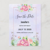 ピンクモダンの水カラーフローラバンチ日付を保存 インビテーションポストカード (正面)