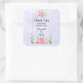 ピンクモダンの水カラーフローラフレームありがとう スクエアシール (バッグ)