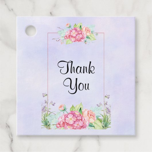 ピンクモダンの水カラーフローラフレームありがとう フェイバータグ (正面)