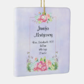 ピンクモダンの水カラーフローラフレームベビーの誕生 セラミックオーナメント (右)