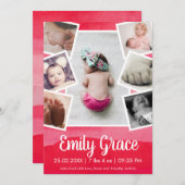 ピンクモダンの水グラデーション色フォトコラージュガール 案内状 (正面/裏面)