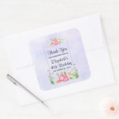 ピンクモダンの水彩フローラフレーム誕生日 スクエアシール (封筒)