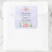 ピンクモダンの水彩フローラフレーム誕生日 スクエアシール (バッグ)