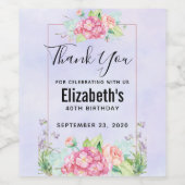 ピンクモダンの水彩フローラフレーム誕生日 ワインラベル (シングルラベル)