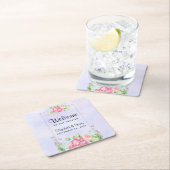 ピンクモダンの水彩フローラフレ結婚ーム スクエアペーパーコースター (インサイチュ)