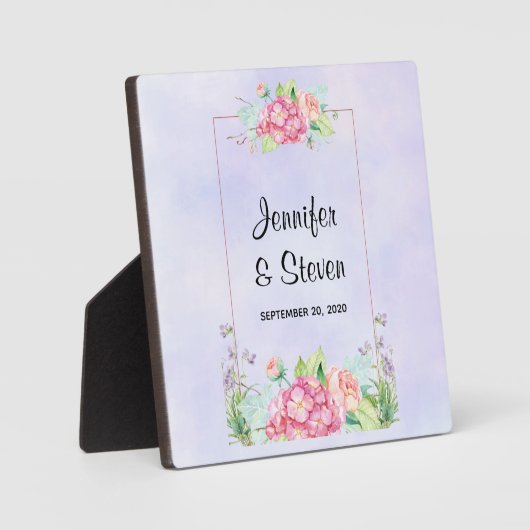 ピンクモダンの水彩フローラフレ結婚ーム フォトプラーク (正面)