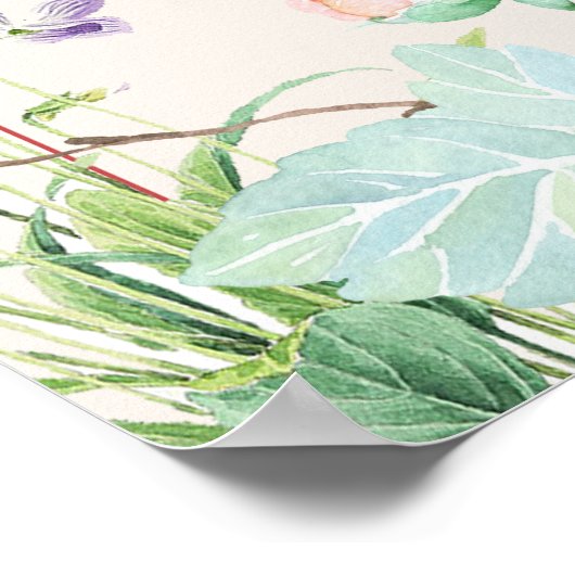 ピンクモダンの水彩フローラフレ結婚ーム ポスター (角)