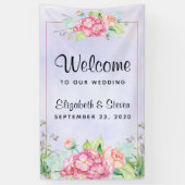 ピンクモダンの水彩フローラフレ結婚ーム 横断幕 (縦)