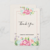 ピンクモダンの水彩フローラブーケありがとう サンキューカード (正面/裏面)