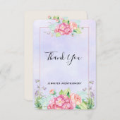 ピンクモダンの水彩フローラブーケありがとう サンキューカード (正面/裏面)