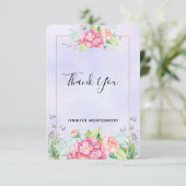 ピンクモダンの水彩フローラブーケありがとう サンキューカード (スタンド正面)