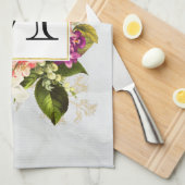 ピンクモダンの水彩フローラブーケモノグラム キッチンタオル (四つ折り)