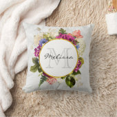 ピンクモダンの水彩フローラブーケモノグラム クッション (ブランケット)