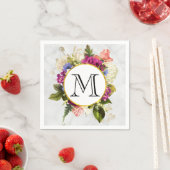 ピンクモダンの水彩フローラブーケモノグラム スタンダードカクテルナプキン (インサイチュ)