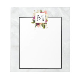 ピンクモダンの水彩フローラブーケモノグラム ノートパッド