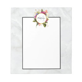 ピンクモダンの水彩フローラブーケモノグラム ノートパッド