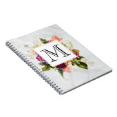 ピンクモダンの水彩フローラブーケモノグラム ノートブック (右側)