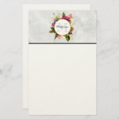 ピンクモダンの水彩フローラブーケモノグラム 便箋 (正面/裏面)