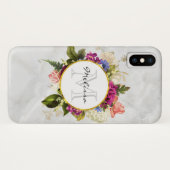 ピンクモダンの水彩フローラブーケモノグラム Case-Mate iPhoneケース (裏面(横))