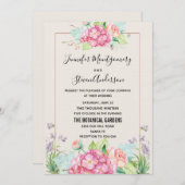 ピンクモダンの水彩フローラブーケ結婚ーズ 招待状 (正面/裏面)