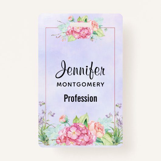 ピンクモダンの水彩フローラ枠 バッジ (正面)