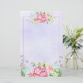 ピンクモダンの水彩フローラ枠 便箋 (スタンド正面)