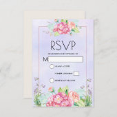 ピンクモダンの水彩フローラ枠 出欠カード (正面/裏面)