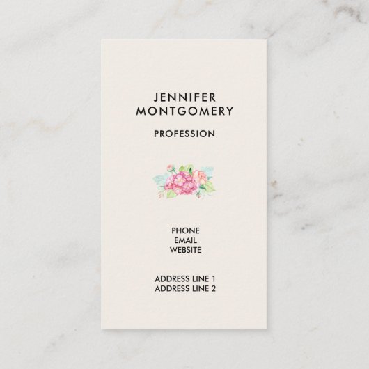 ピンクモダンの水彩フローラ枠 名刺 (裏面)