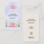 ピンクモダンの水彩フローラ枠 名刺 (正面/裏面)