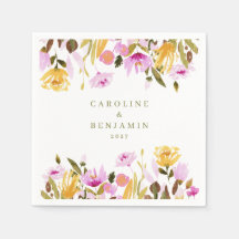 ピンクモダンの水彩フローラ結婚名前をカスタムする