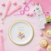 ピンクモダンの水彩フローラ結婚名前をカスタムする ペーパープレート (パーティー)