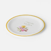 ピンクモダンの水彩フローラ結婚名前をカスタムする ペーパープレート (アングル)