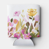 ピンクモダンの水彩フローラ結婚名前をカスタムする 缶クーラー (裏面)